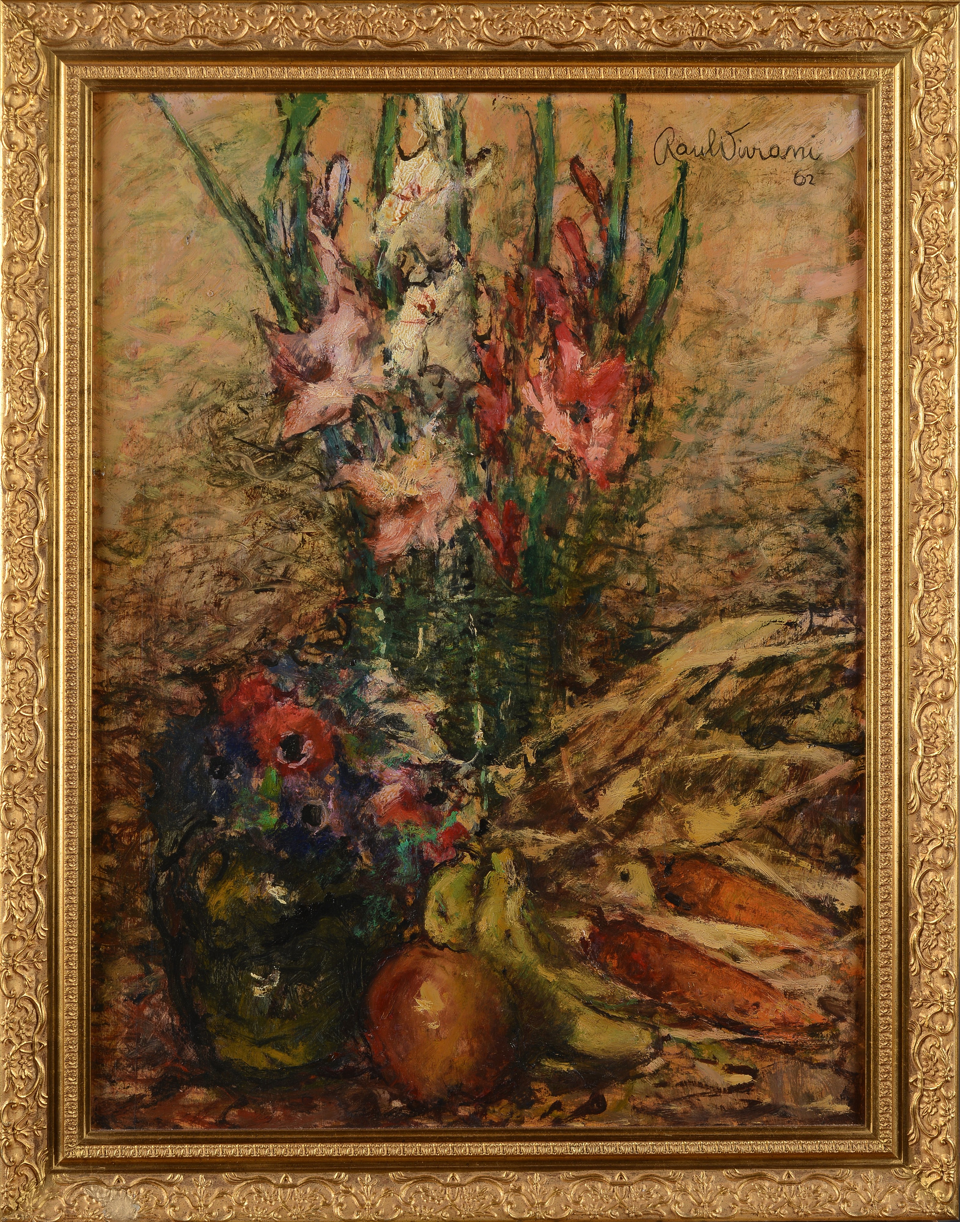 Raoul Viviani - Vaso di fiori, olio su compensato (1962)