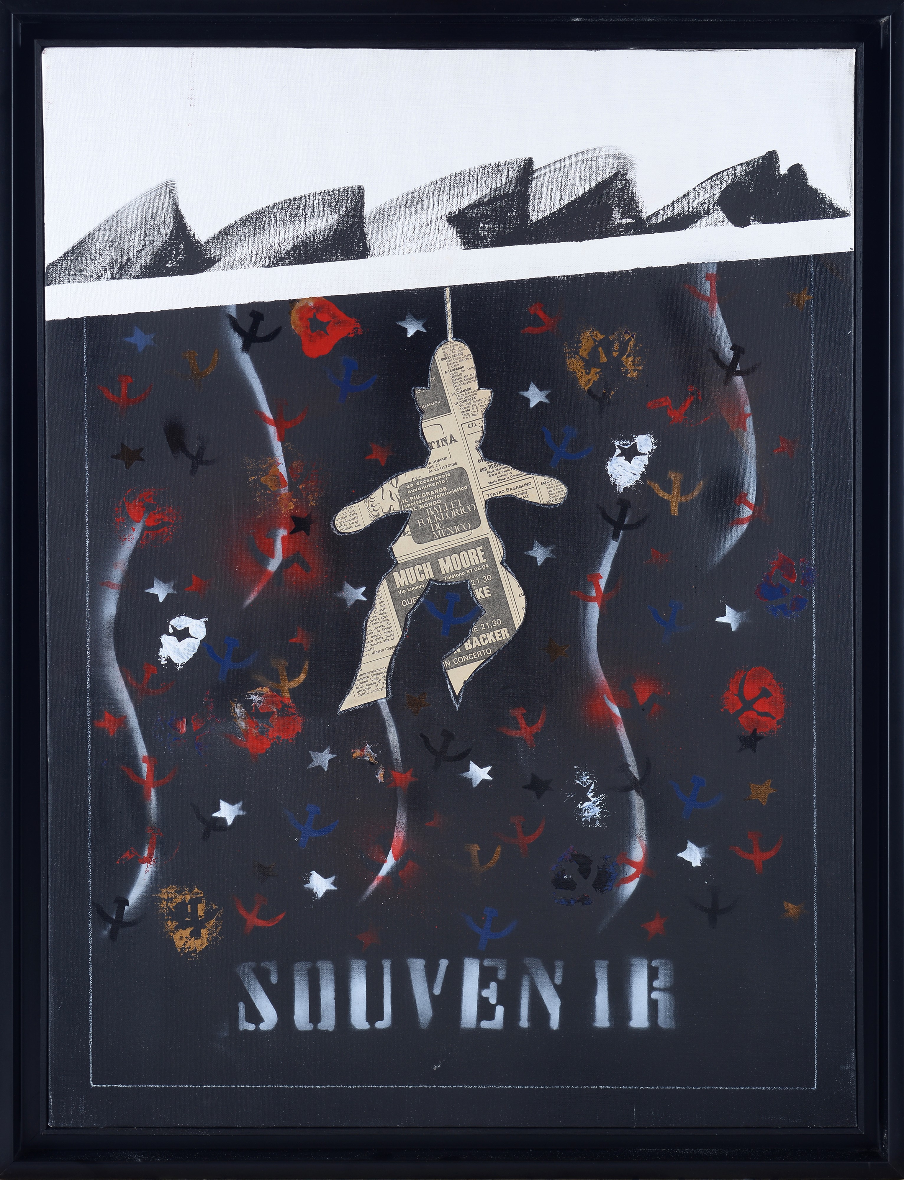 Franco Angeli - Souvenir, collage di carta di giornale e tecnica mista su tela