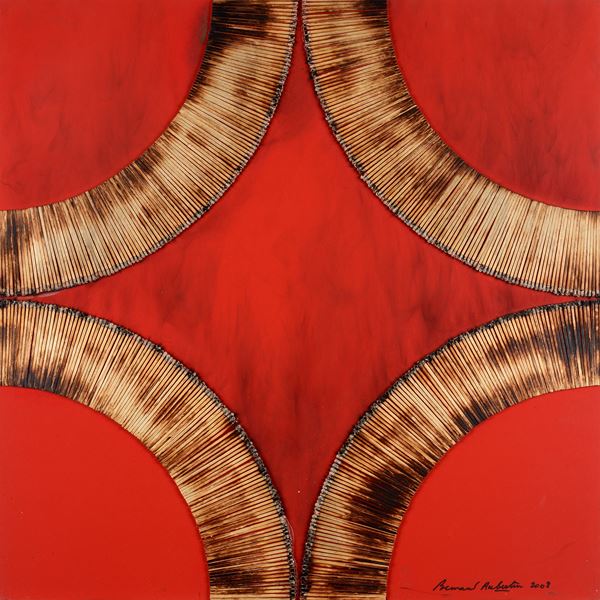 Bernard Aubertin - Dessin de Feu sur table rouge