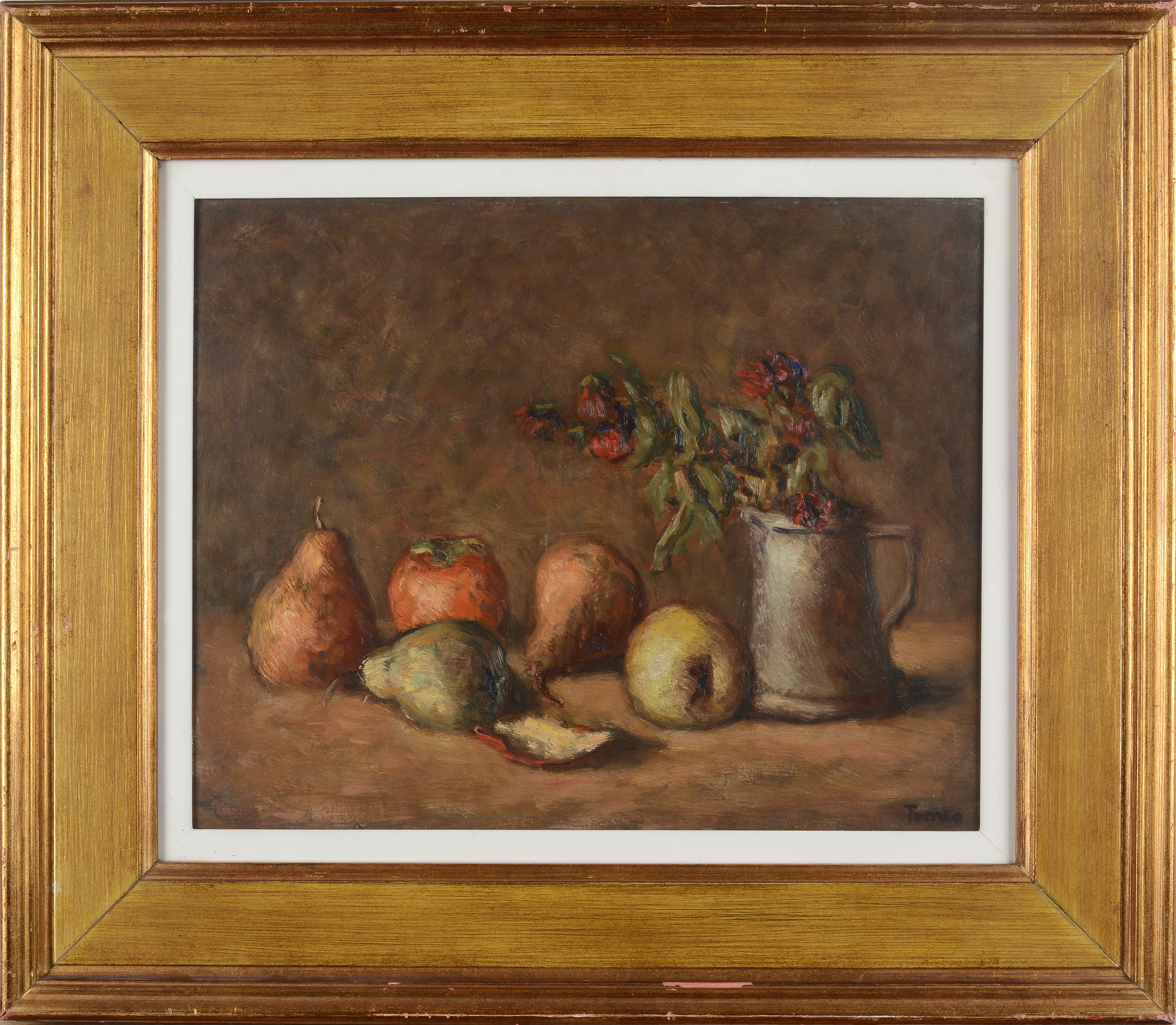 Fiorenzo Tomea - Pere e fiori, olio su tavola (1942)