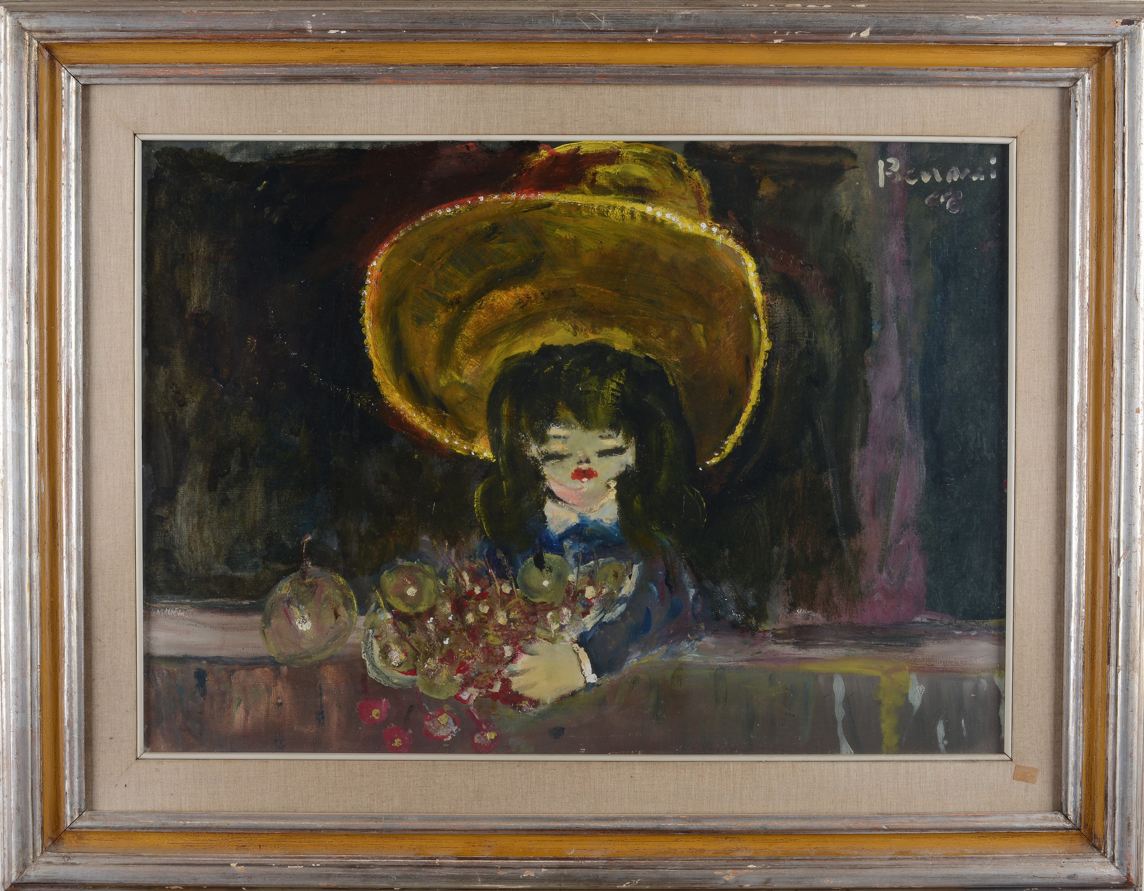 Franco Benocci - Ragazza con fiori, olio su tela