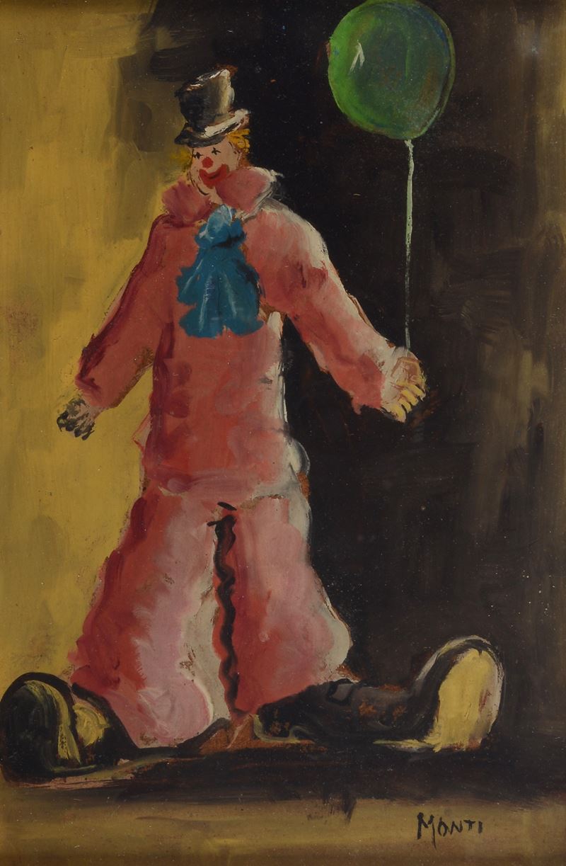 Anonimo, XX Sec. - Anonimo del XX secolo, Clown, olio su faesite