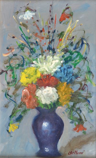 Anonimo del XX secolo, Vaso di fiori, olio su faesite