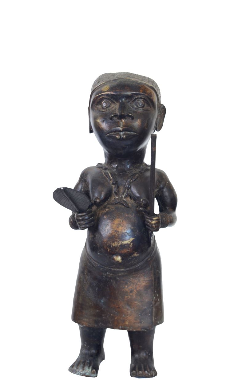 Figura di guardiana, scultura in bronzo (Benin, XX secolo), cm 62