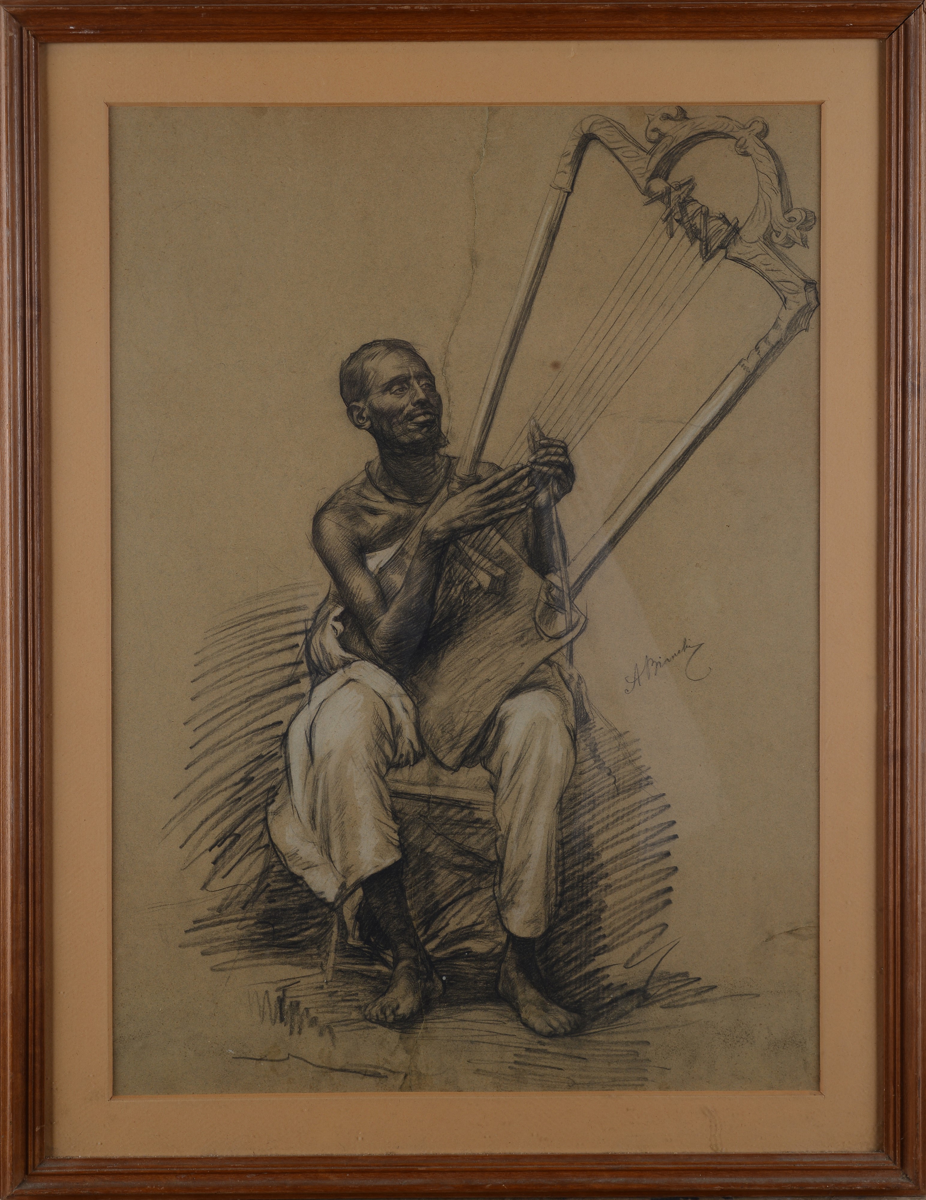 Alberto Bianchi - Suonatore di arpa, carboncino su carta