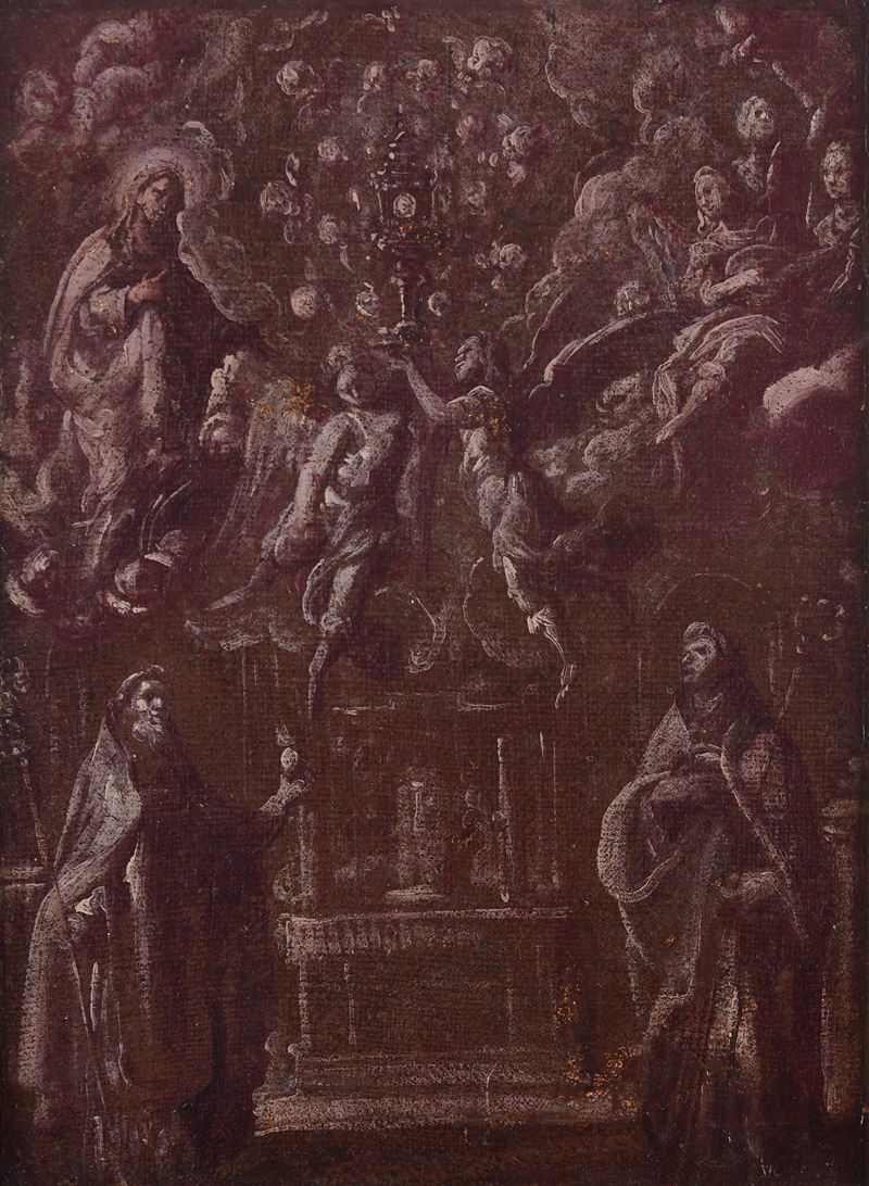 Attr. a Pietro Sorri - Attribuito a Pietro Sorri, Santi, Vergine e Angeli in adorazione dell’Euca...