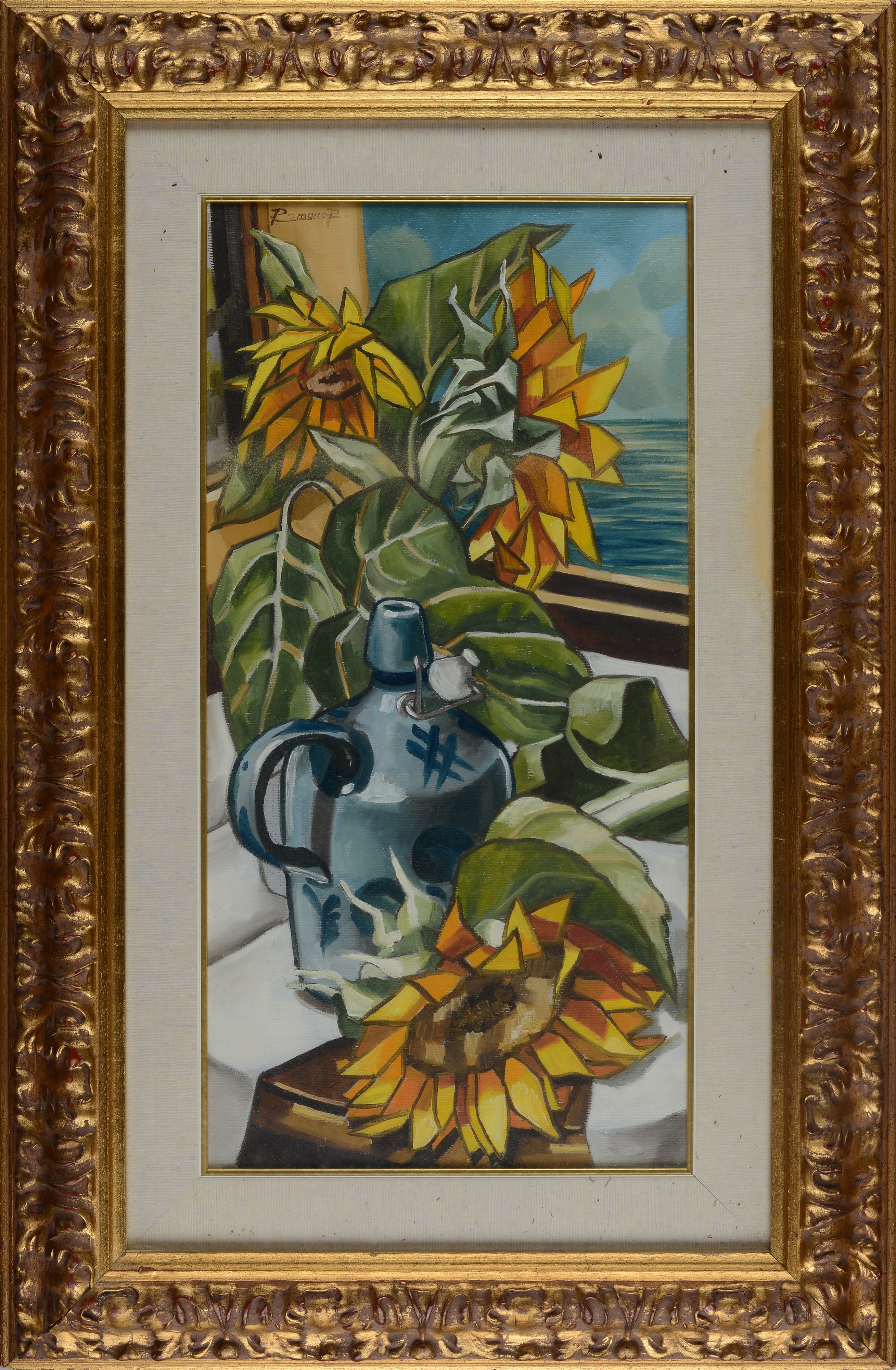 Rosy Romano - Composizione con girasoli, olio su tela