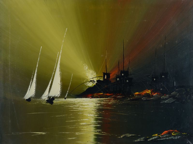 Vincenzo di Giorgio - Vele di Fiumicino, olio su tela