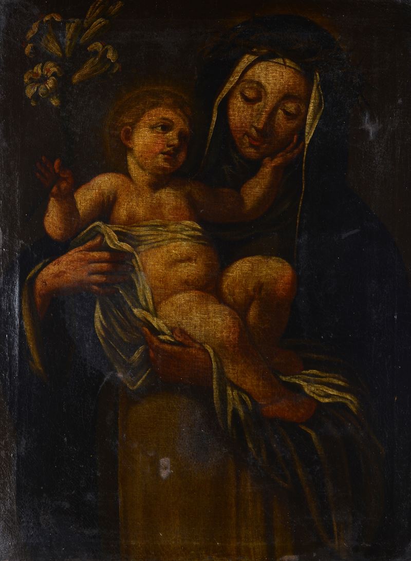 Anonimo, XVII Sec. - Anonimo del XVII secolo, Madonna con Bambino, olio su tela
