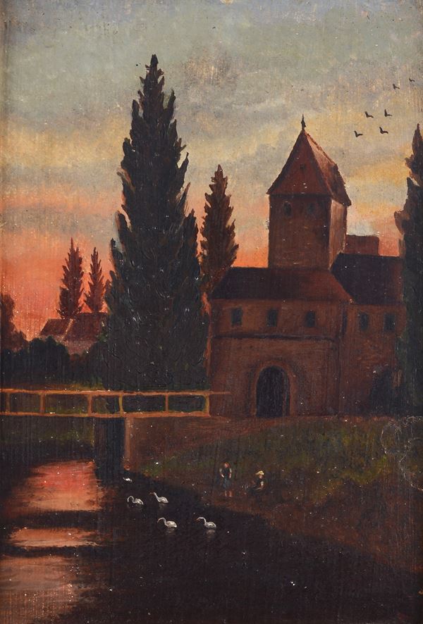 Anonimo, XX sec. - Paesaggio al tramonto