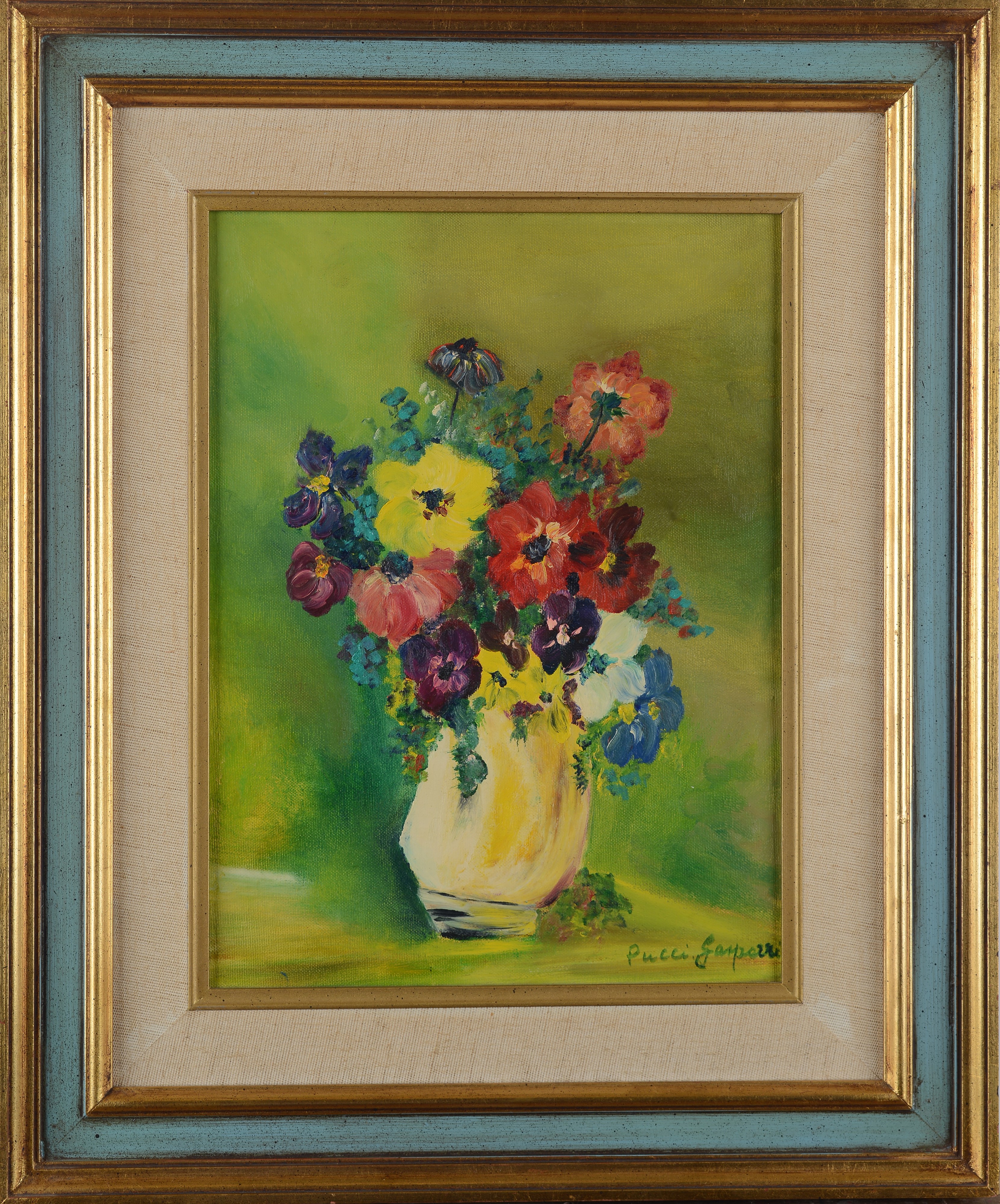 Anonimo, XX Sec. - Anonimo, Vaso di fiori, olio su cartone telato (1975)