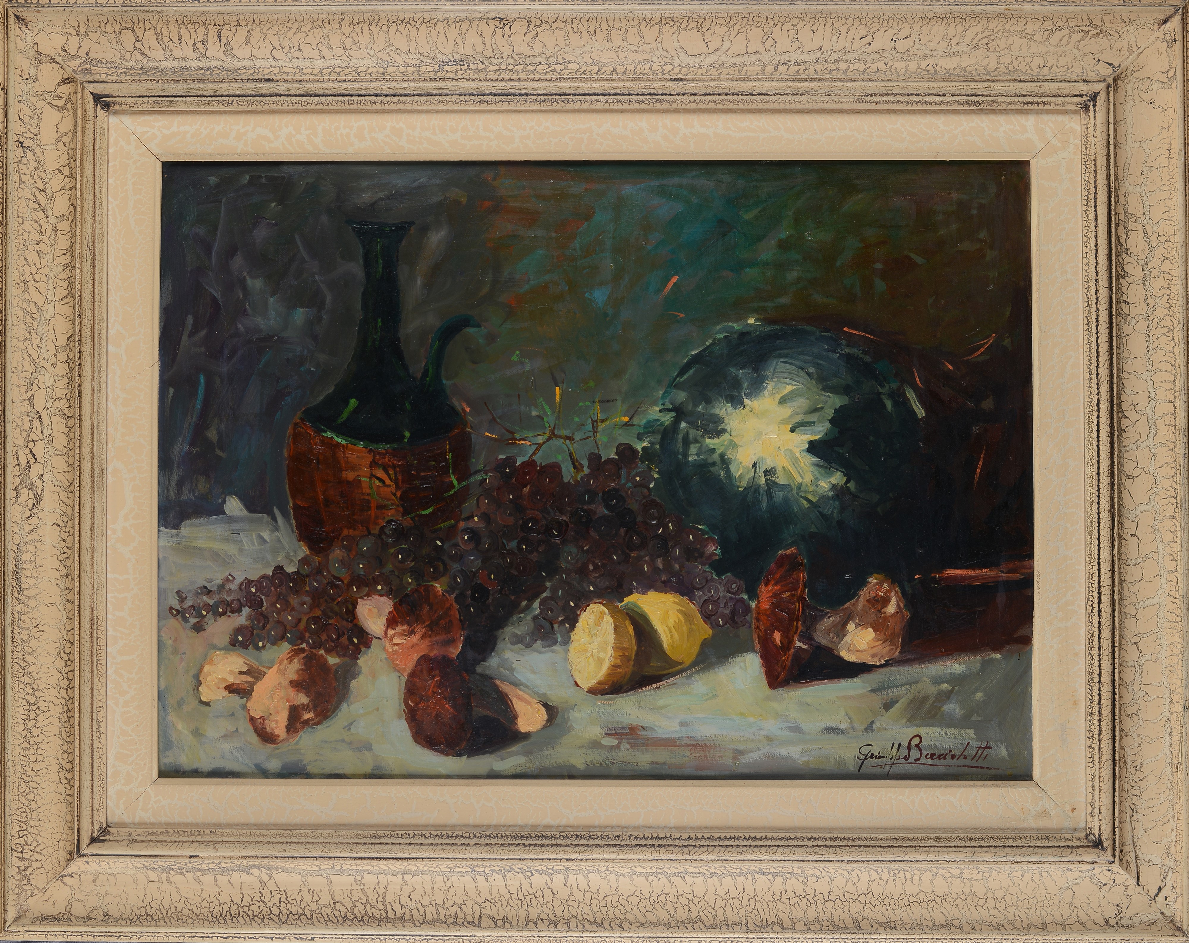 Giuseppe Becciolotti - Natura morta con fiasco, olio su tela