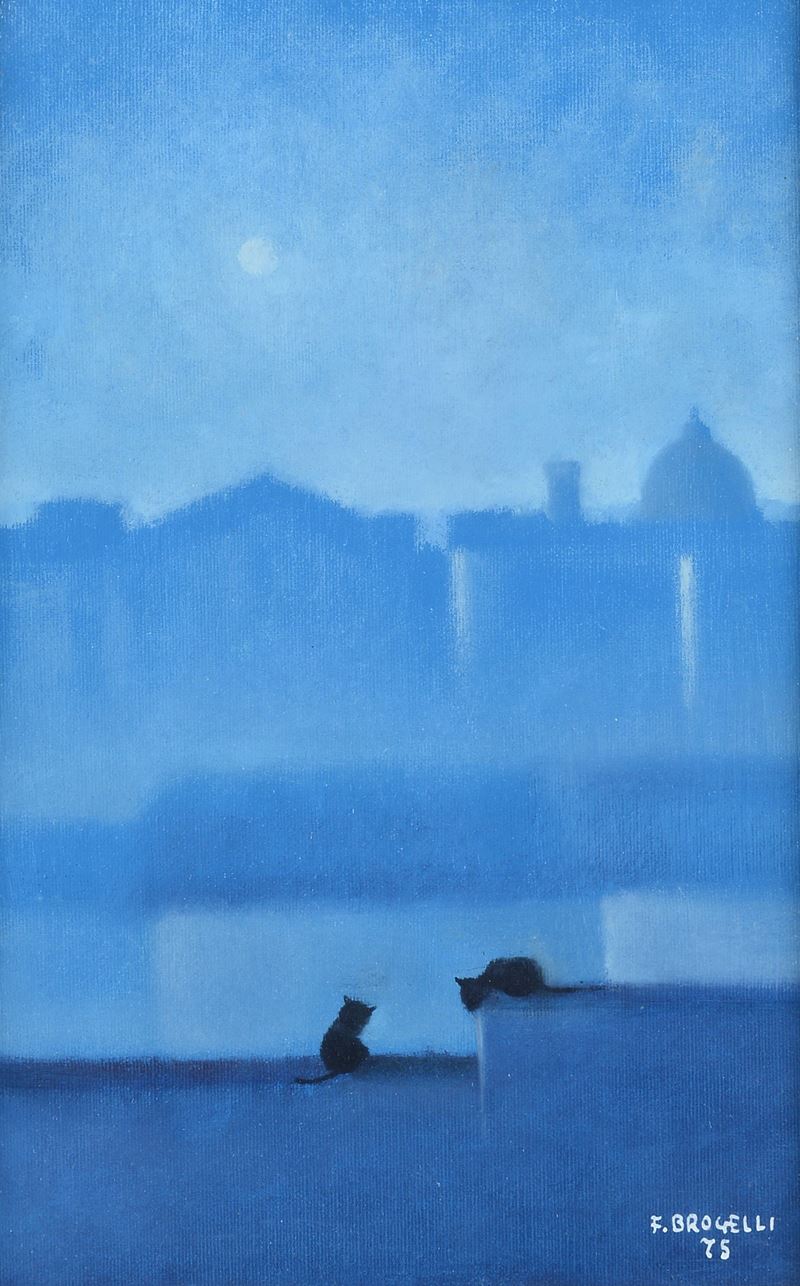Franco Brogelli - Colloquio, olio su cartone telato