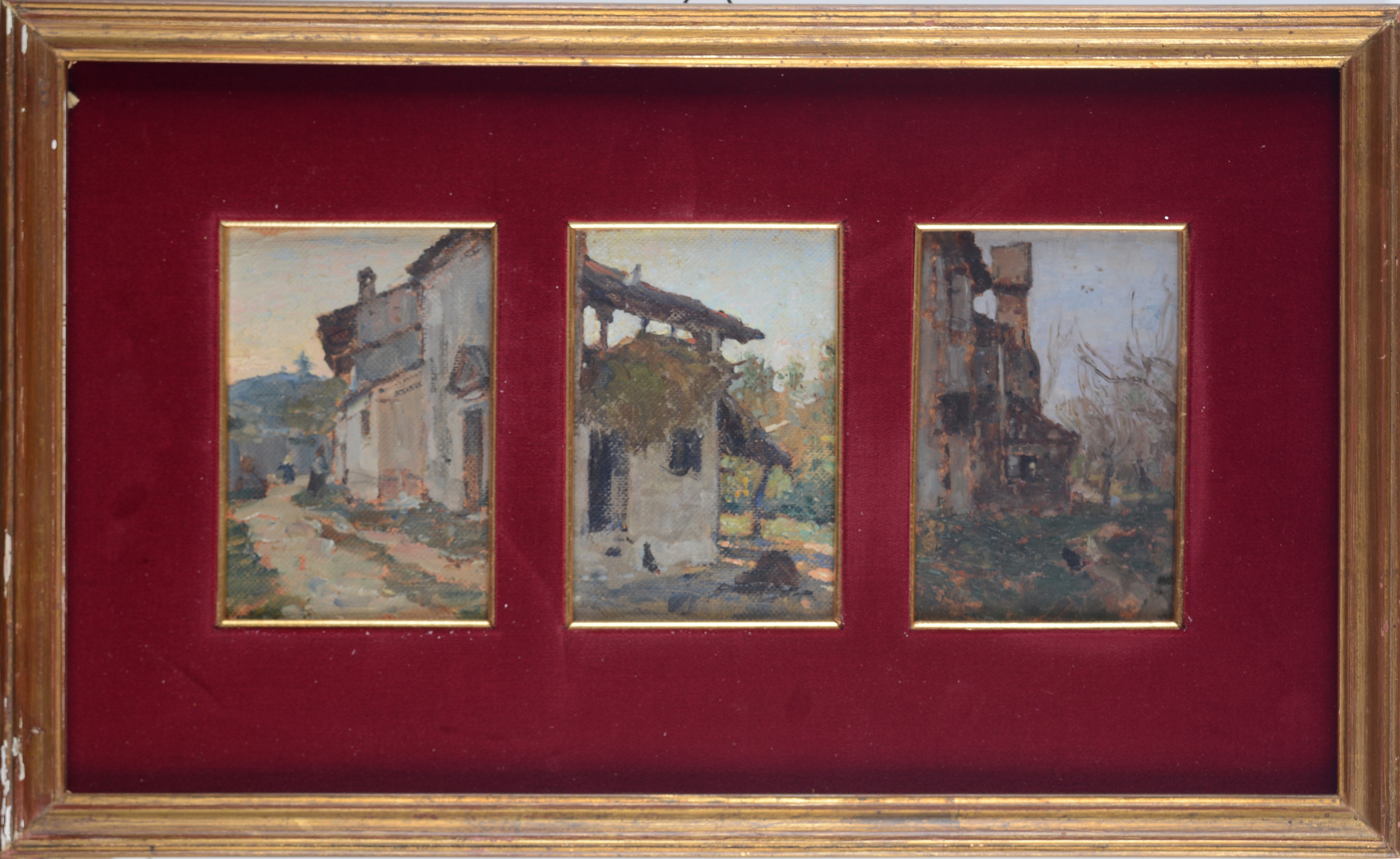 Vittore Antonio Cargnel - Tre paesaggi (trittico), olio su cartone