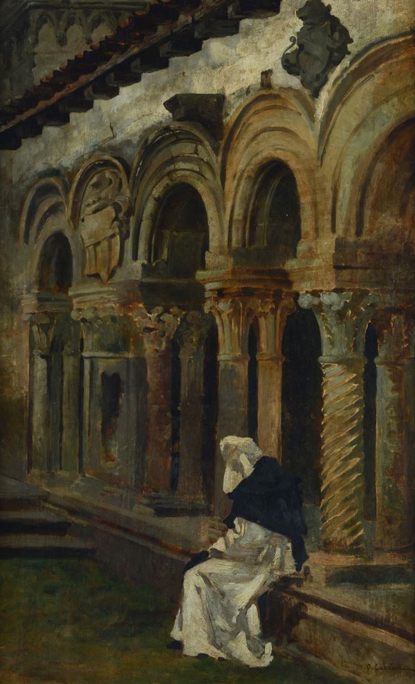 Attr. a Vincenzo Cabianca - Monaco nel chiostro