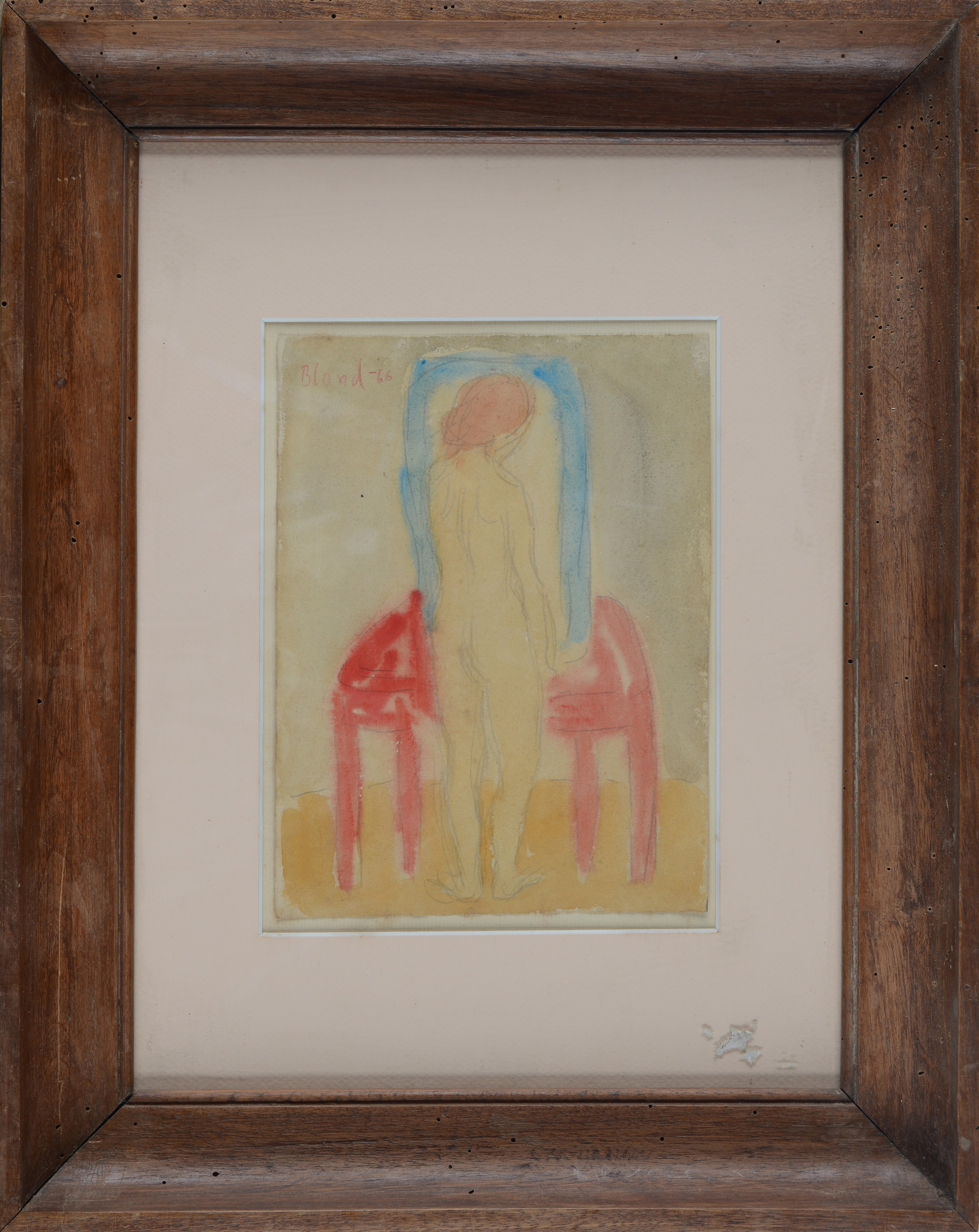 Attr. a Maurice Blond - Nudo di spalle, matita e acquerelli su carta (1966)