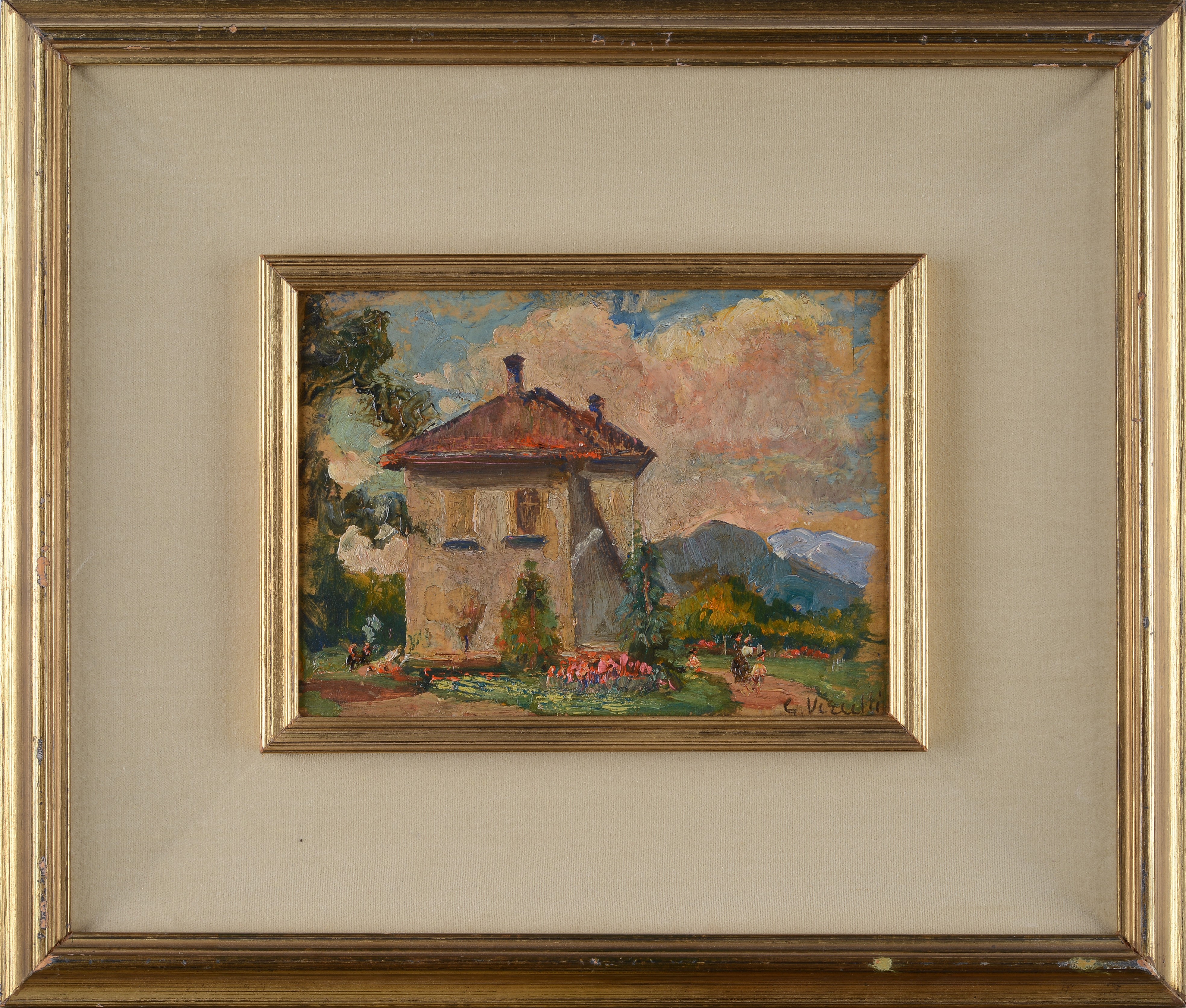 Giulio Romano Vercelli - La casa del nonno, olio su cartone (1925)