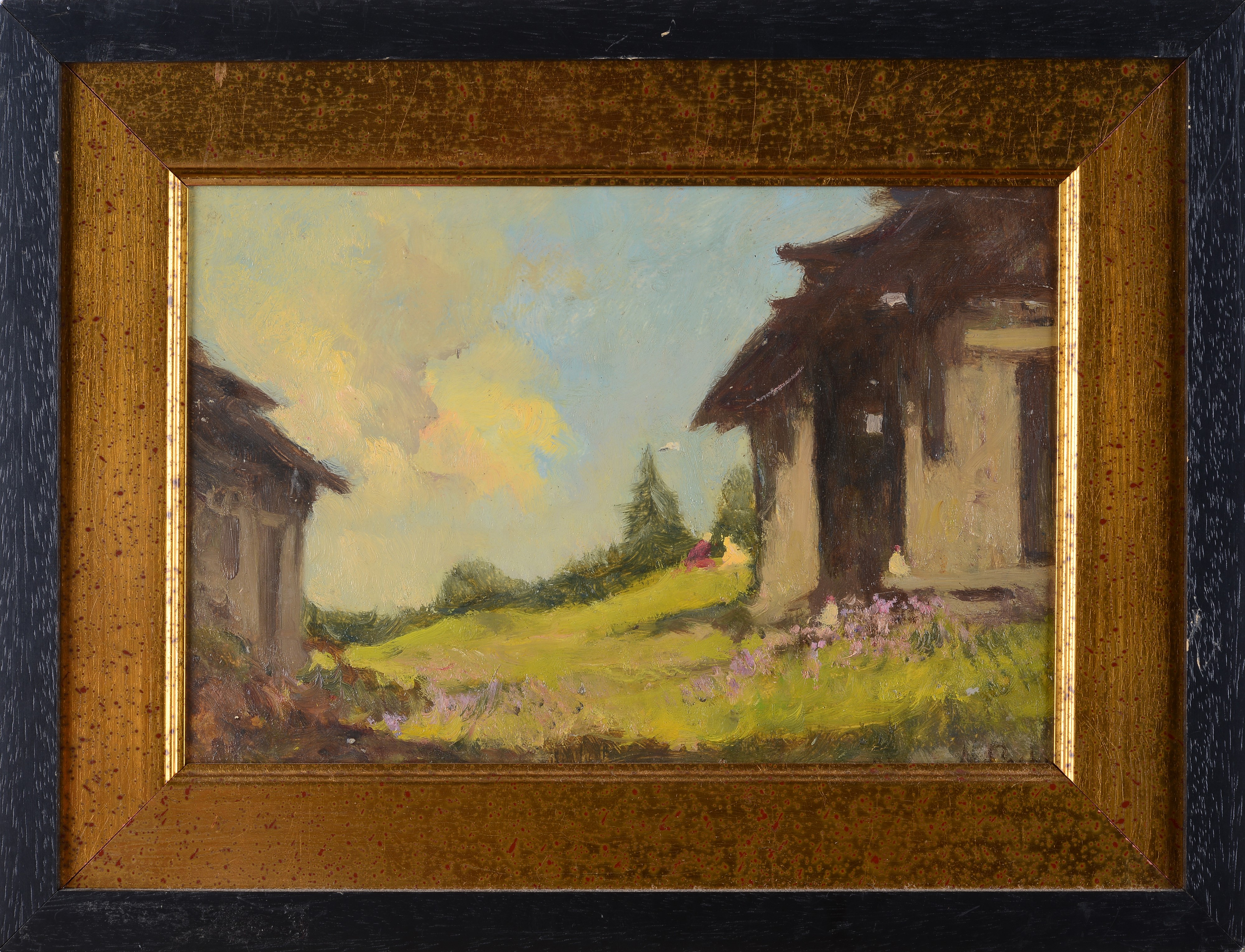 Mario Gachet - Paesaggio montano, olio su cartone
