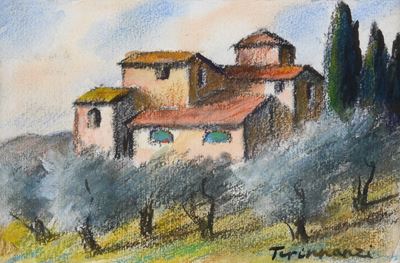 Paesaggio, tecnica mista su cartoncino