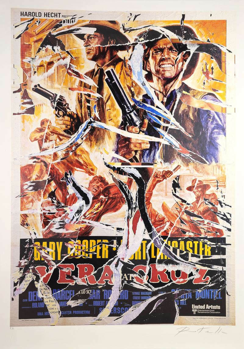 Mimmo Rotella - Vera Cruz. Multiplo decollage con strappi di manifesto su supporto serigrafico