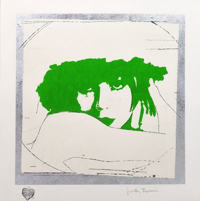 Doppio Liberty, serigrafia materica con pigmento verde luminoso