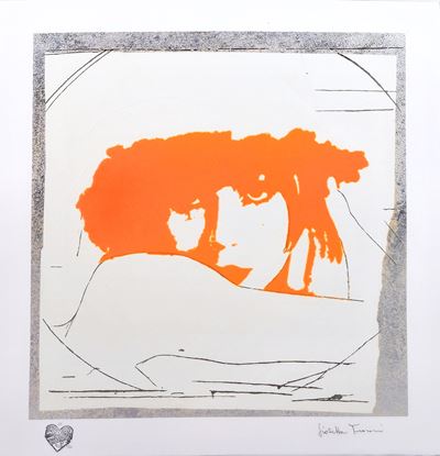 Doppio Liberty Arancio (serigrafia materica con pigmento arancio luminoso e floccaggio)