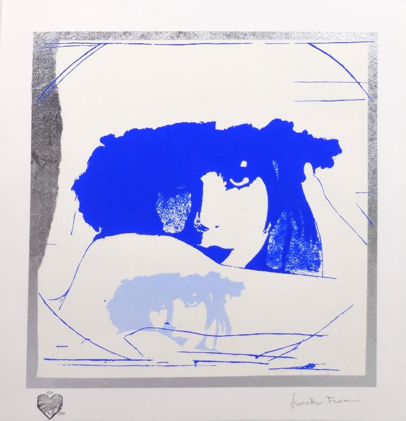 Giosetta Fioroni - Doppio Liberty Blue e azzurro, serigrafia materica con pigmento blue Klein e a...