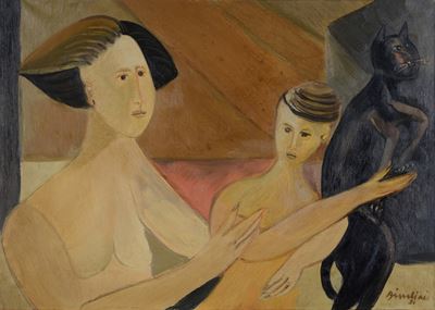 Figure con gatto, olio su tela (1951)