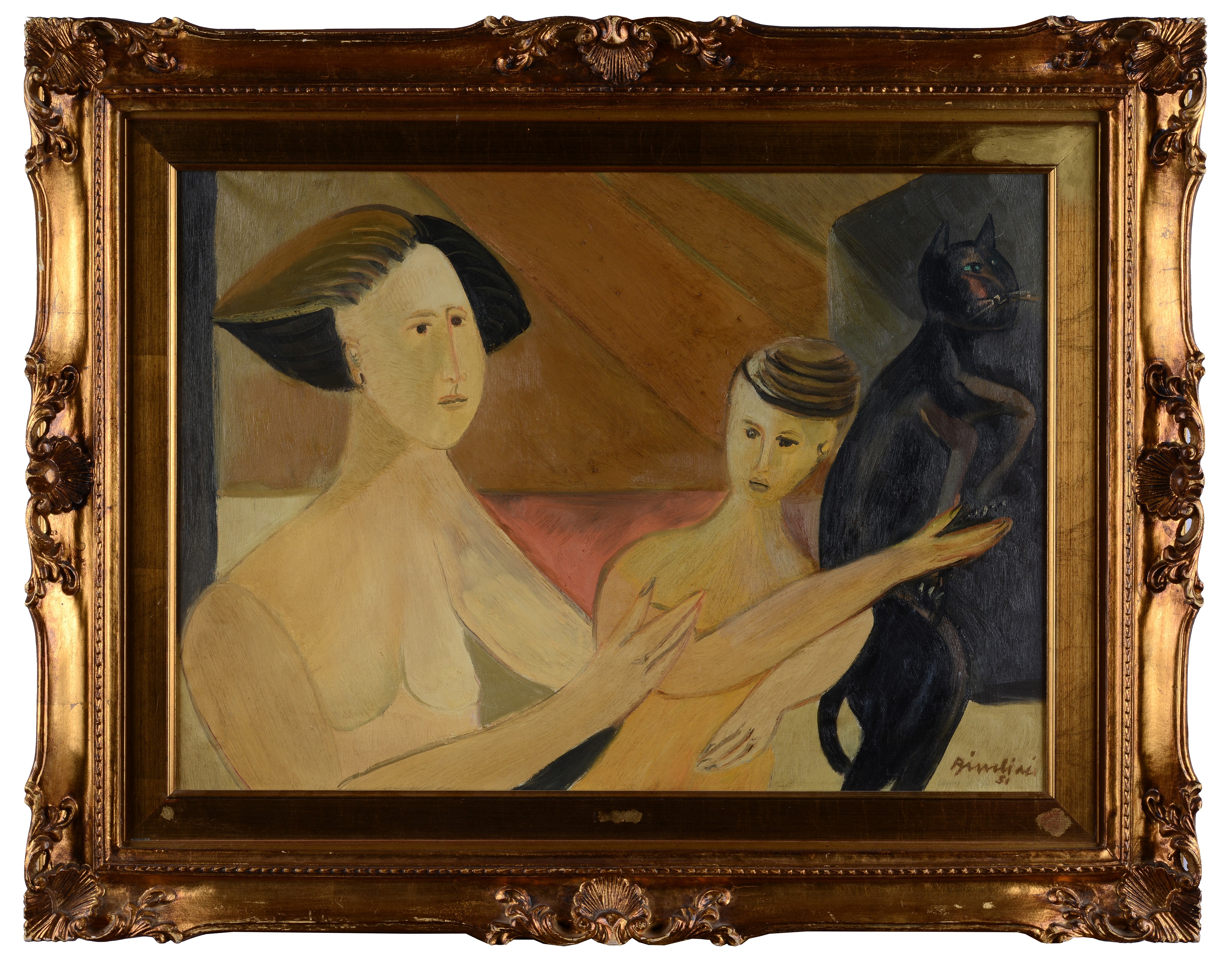 Remo Brindisi - Figure con gatto, olio su tela (1951)