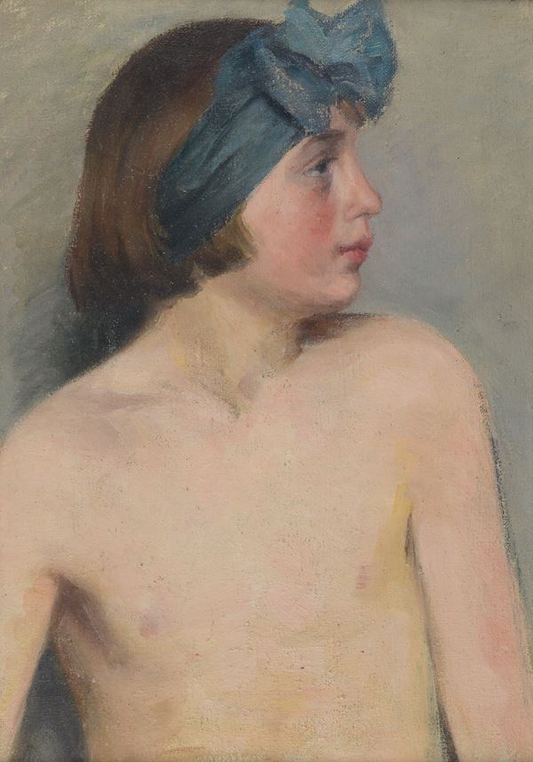 Attr. a Giulio Salti - Bambina con fiocco azzurro