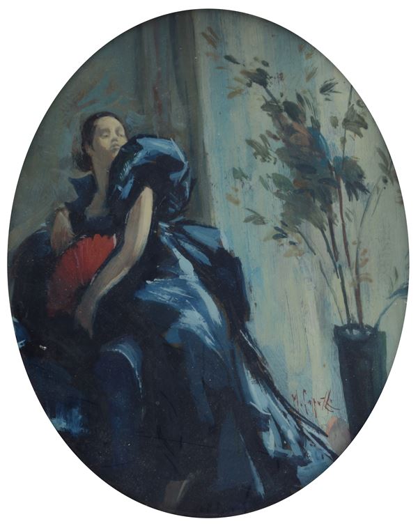 Mario  Capuzzo - Donna con ventaglio