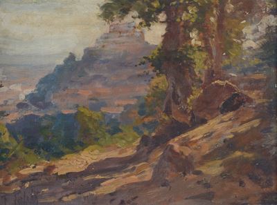 Paesaggio, olio su cartone