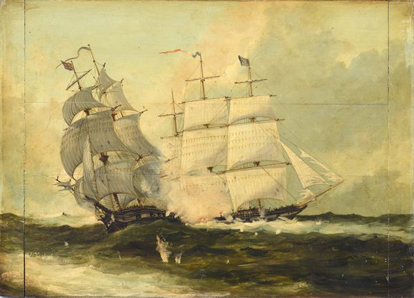 Scuola Inglese, XIX sec. - La fregata statunitense Constitution attacca la fregata britannica Java nel 1815