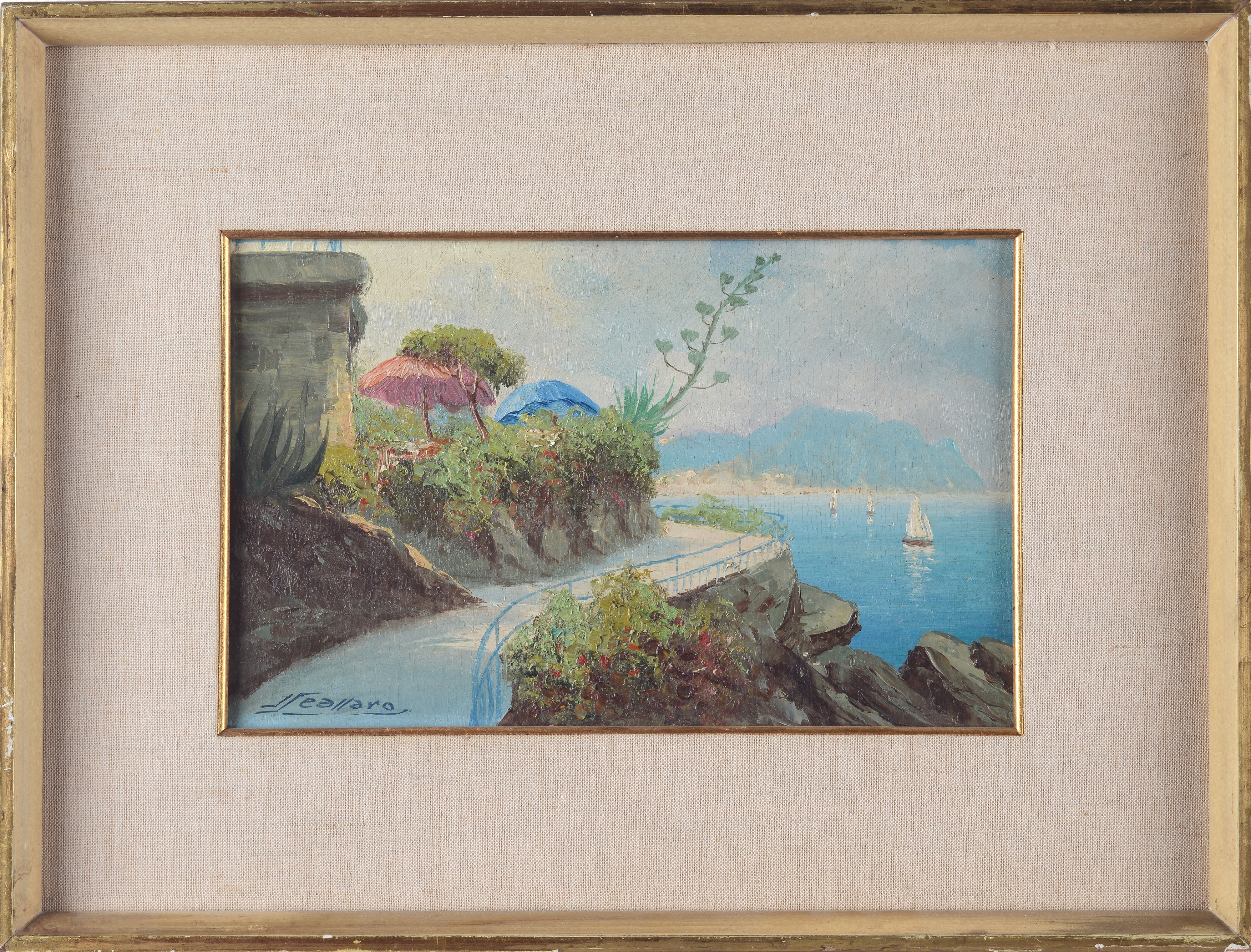 Saverio Seassaro - Paesaggio ligure, olio su legno