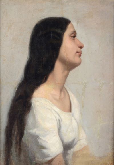 Profilo di ragazza, olio su tela