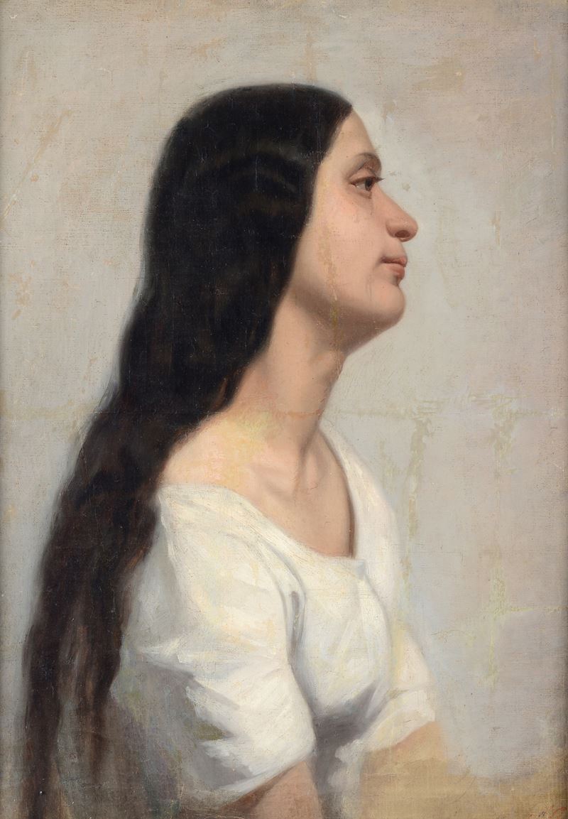 Attr. a Michele Gordigiani - Profilo di ragazza, olio su tela