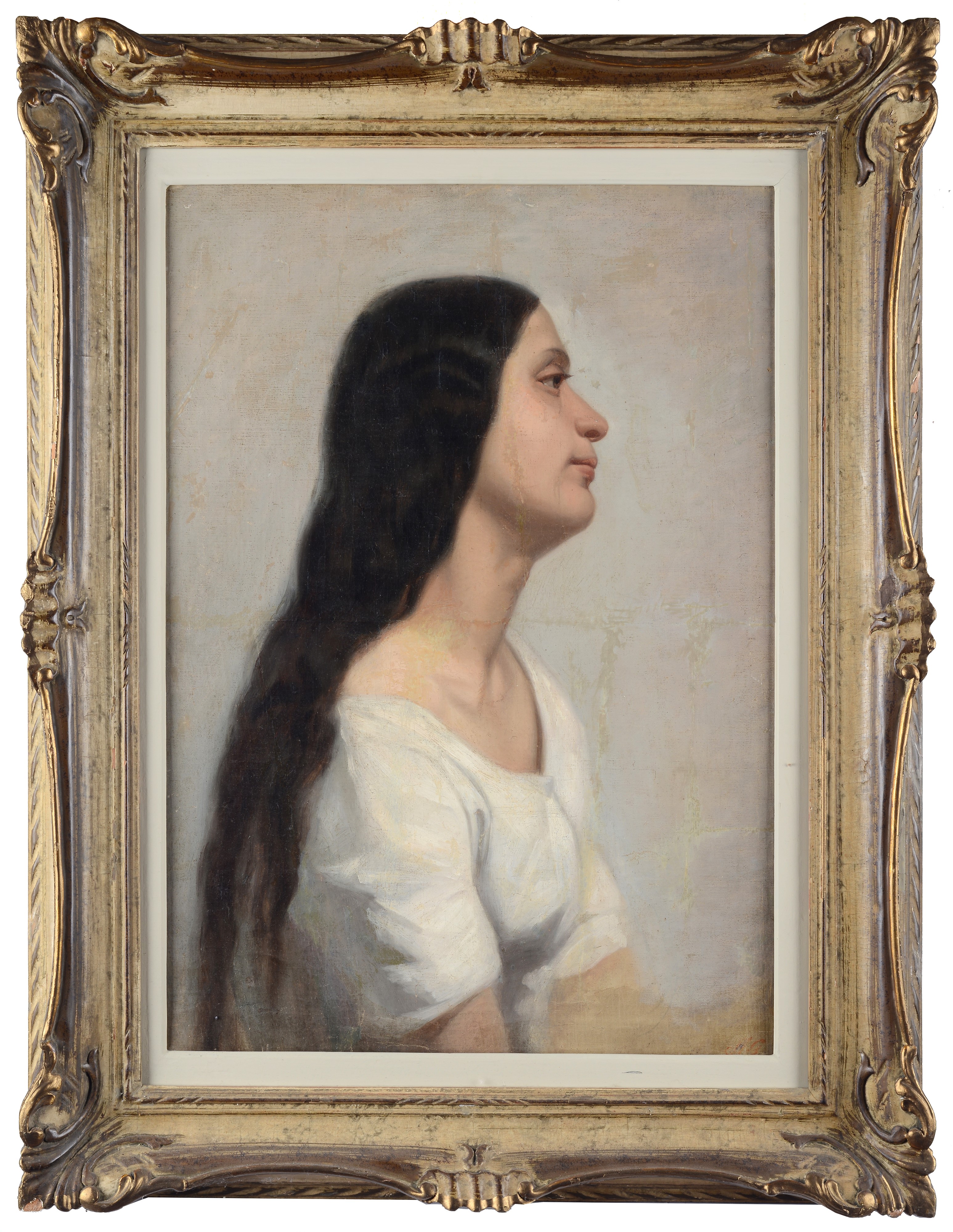 Attr. a Michele Gordigiani - Profilo di ragazza, olio su tela