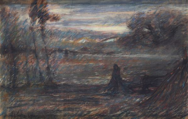 Anonimo, XIX - XX sec. - Paesaggio con figura