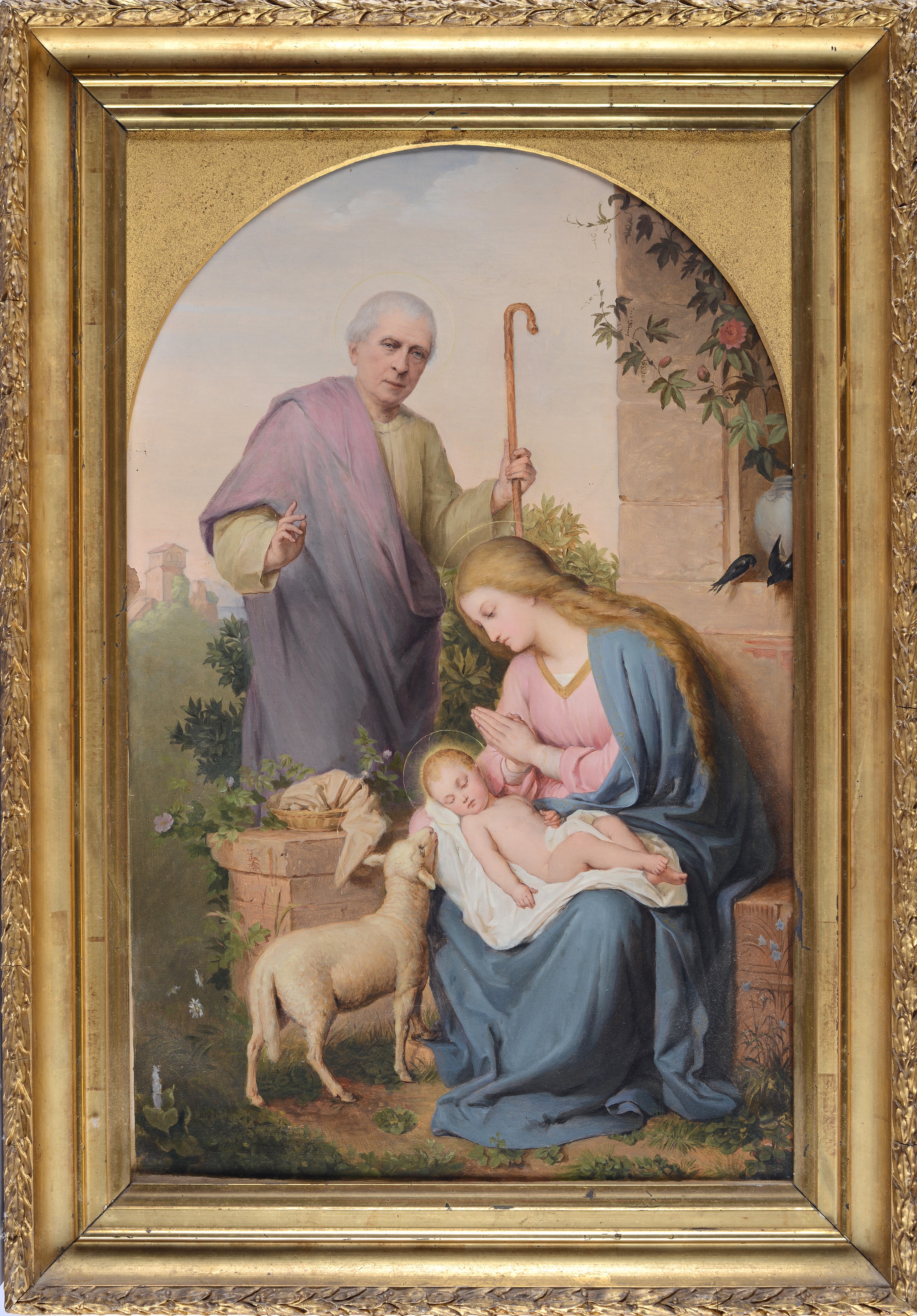 Scuola Francese, XIX Sec. - Scuola Francese, XIX secolo, Sacra famiglia, olio su tela