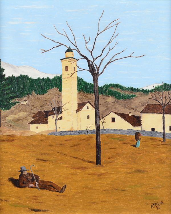 Anonimo, XX sec. - Chiesa di montagna e figure