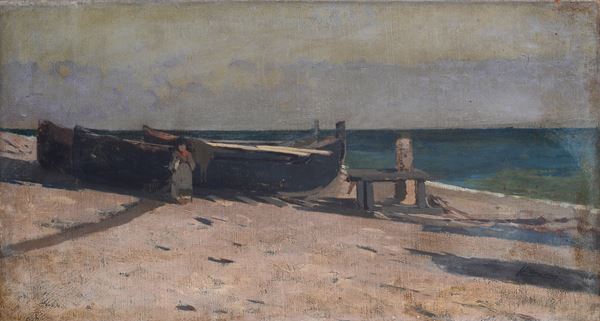 Attr. a Eugenio Cecconi - Barche in secca