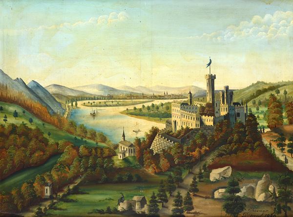 Theodor Depaul (XIX sec.) - Paesaggio con fiume e castello