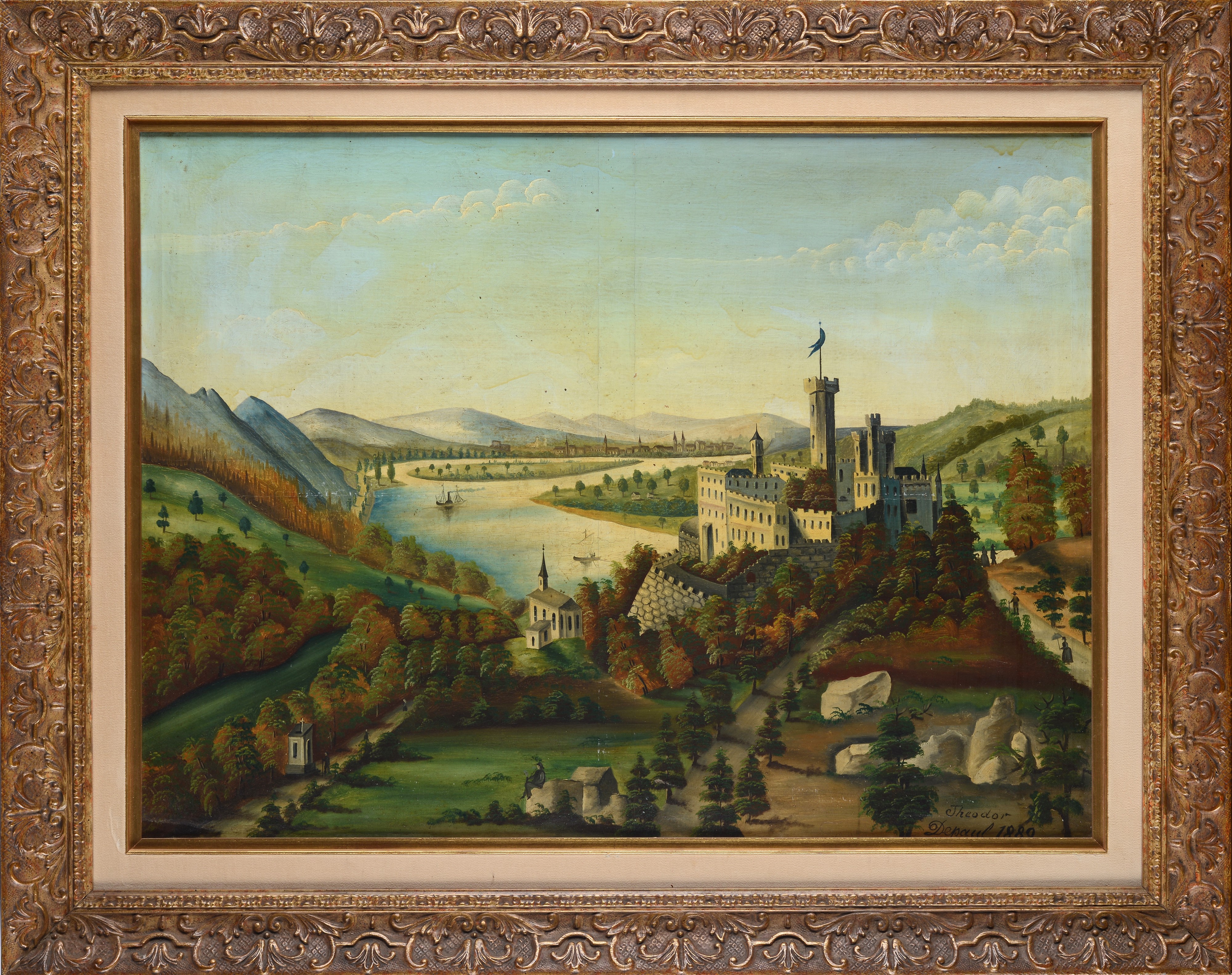 Theodor Depaul (XIX Sec.) - Paesaggio con fiume e castello