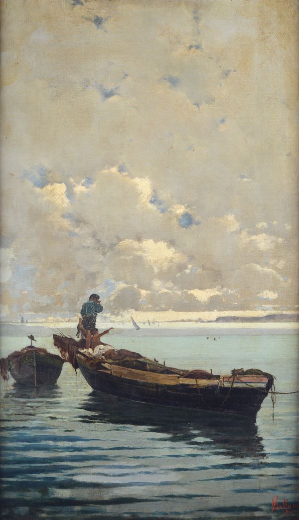 Andrea Coffa - Marina con barche di pescatori