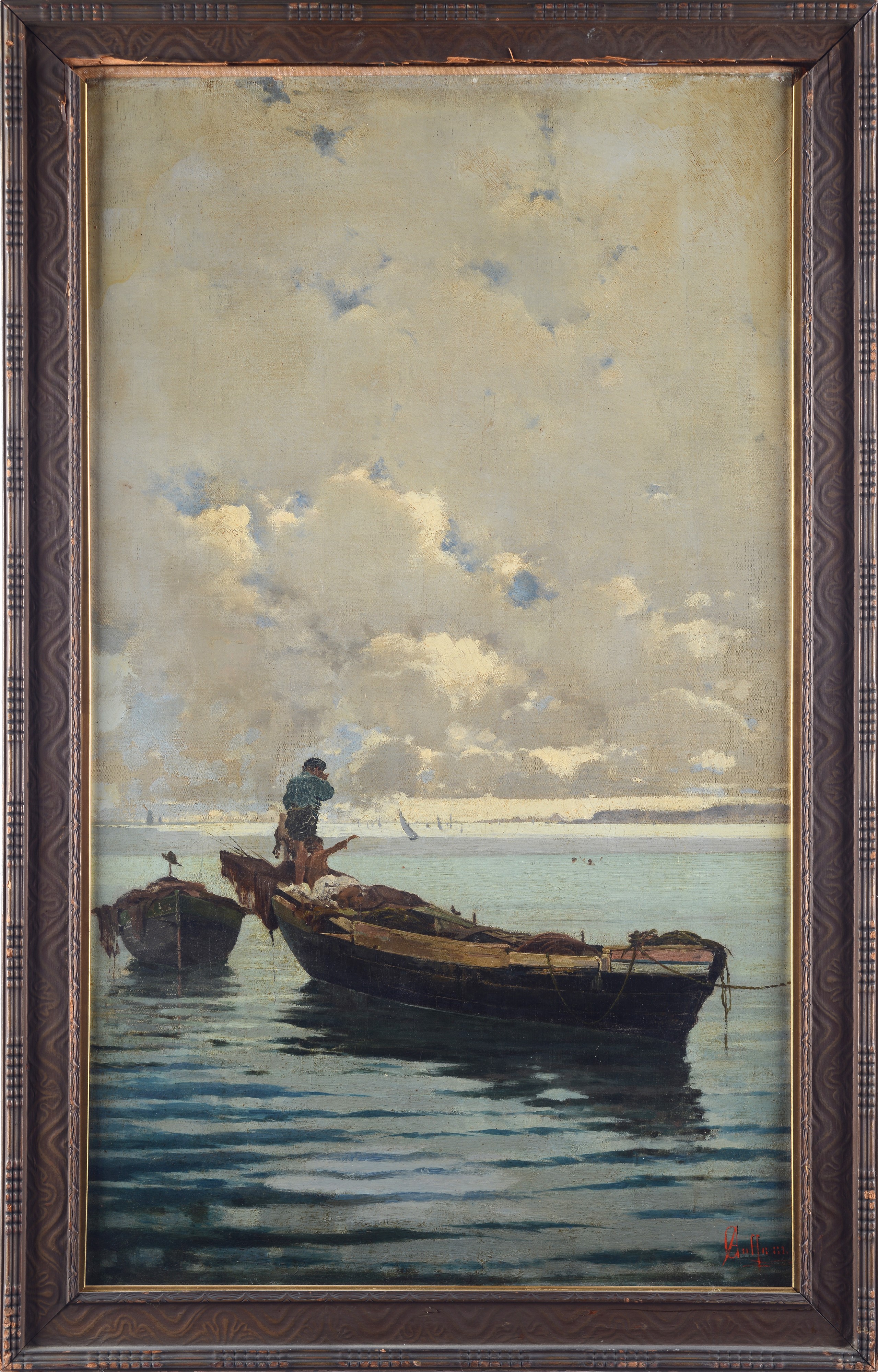 Andrea Coffa - Marina con barche di pescatori