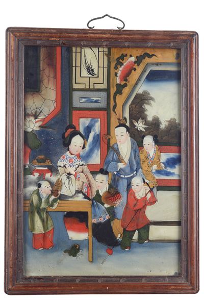 Cina, XIX-XX secolo, Vita di corte, dipinto sottovetro