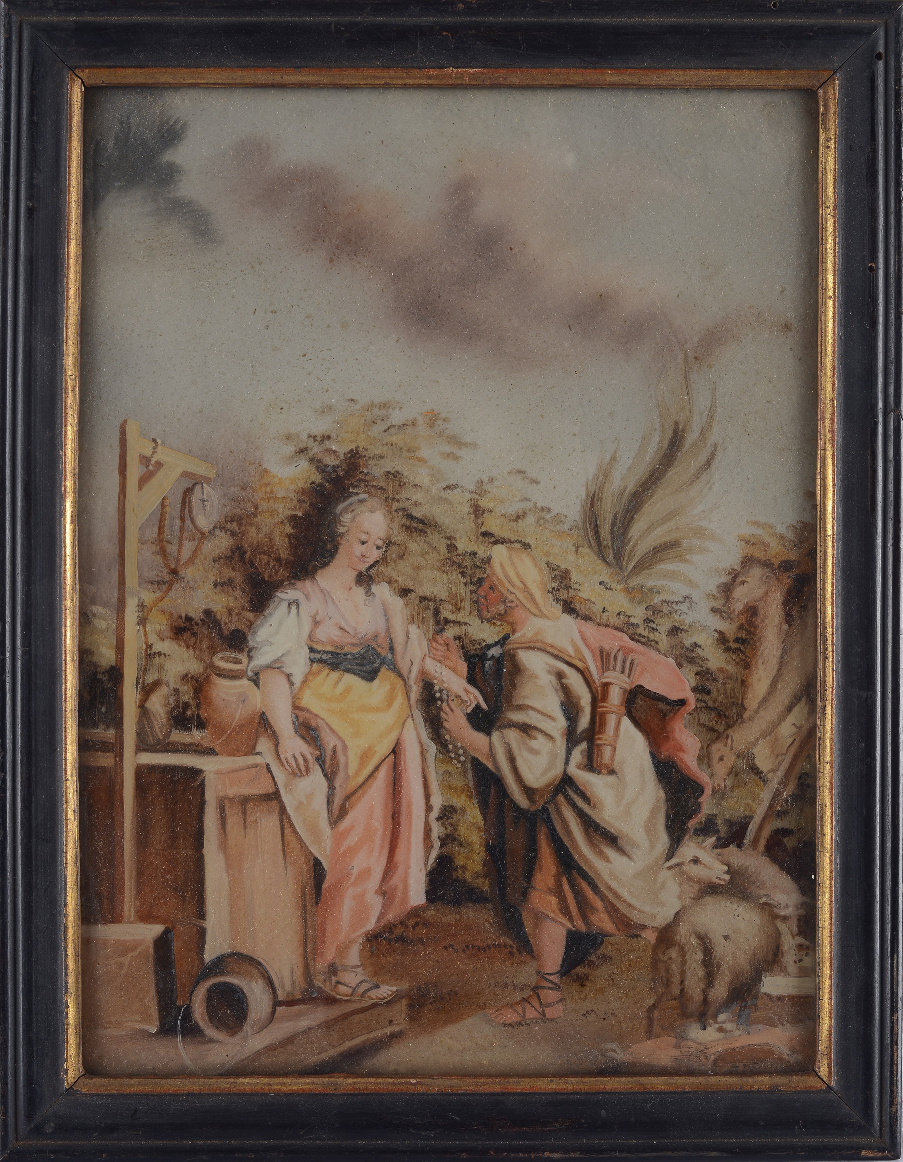 Dipinti sottovetro (8), Ritratti e paesaggi con figure, XVIII secolo