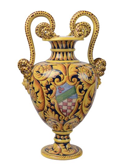 Cantagalli, Vaso ad anfora in maiolica decorata (fine XIX secolo)