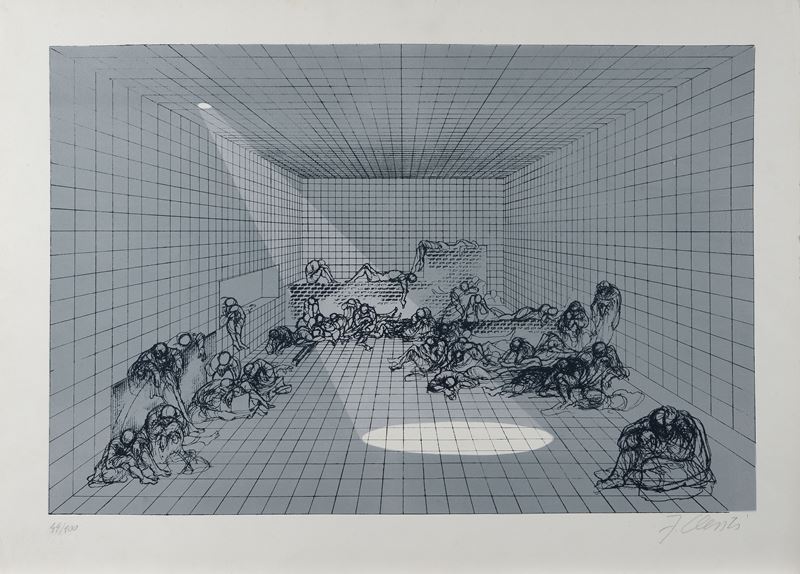 Fabrizio Clerici - Grande interno metafisico, litografia