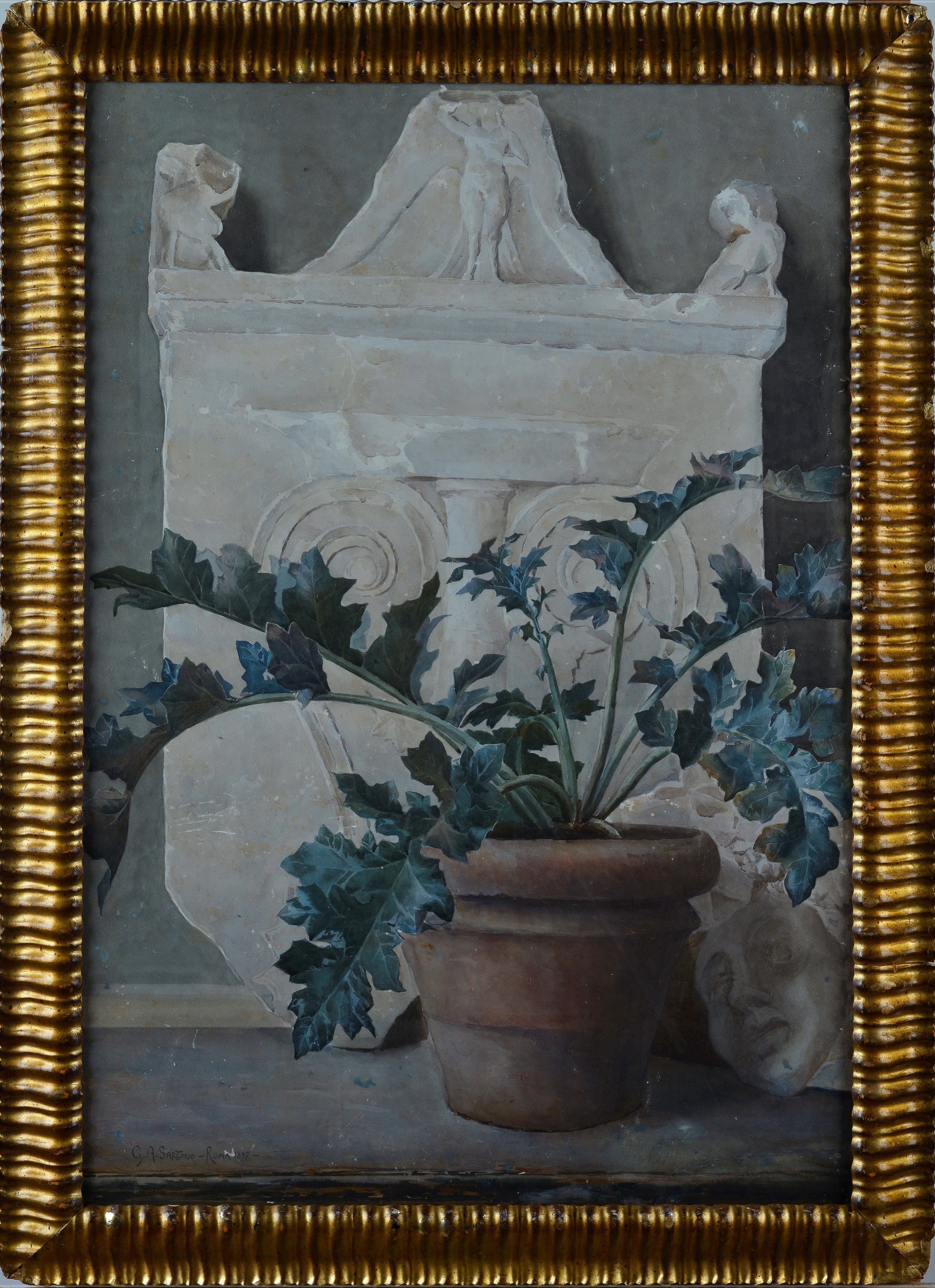 Giulio Aristide Sartorio - Natura morta con pianta e rovine